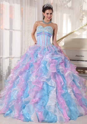 Sweetheart Appliques Quinces Dress Colorful Ruffles