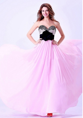 Sweetheart Handle Flower Pink and Black Beaded Prom Dress