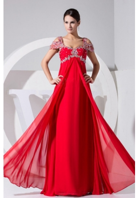 Red Chiffon Straps 2013 Prom Dress with Beading