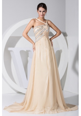 Champagne Chiffon Brush Train Prom Dress For 2013