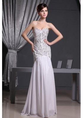 White Mermaid Beaded Prom Evening Dress Floor-length