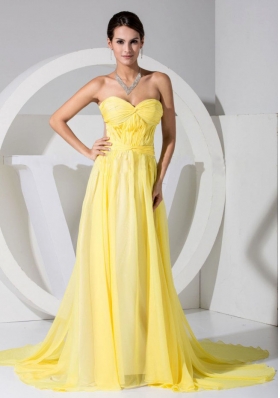 Yellow Chiffon Sweetheart Neckline Brush Train Prom Dress 2013