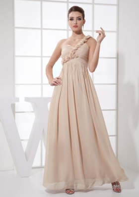 Handmade Flower Champagne One Shoulder Ankle-length Prom Dress