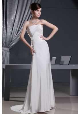 White Strapless Brush Train Prom Dress