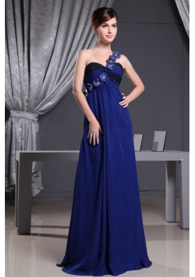 Hand Made Flowers One Shoulder Blue Prom Dress