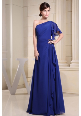 Asymmetrical Butterfly Sleeve Blue Prom Dress Chiffon