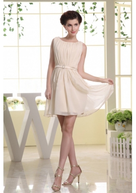 Champagne Mini-length Bateau Prom Dress With Belt