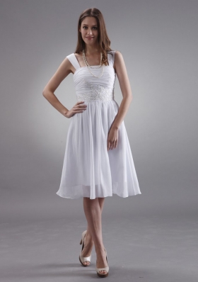 Straps Appliques Prom Dress Knee-length Chiffon White