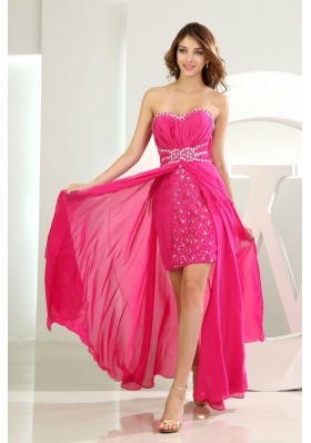 Beading High-low Sweetheart Prom Dress Hot Pink