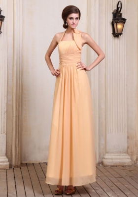 Gold Ankle-length Prom Dress With Chiffon Halter