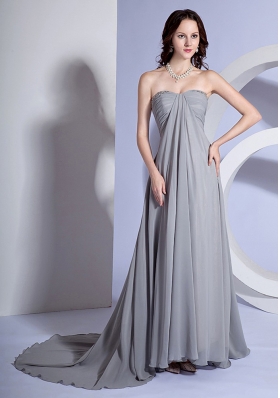 Brush Train Beads Sweetheart Grey Dress for Prom