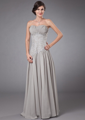 Column Sweetheart Chiffon Beading Prom Dress Grey