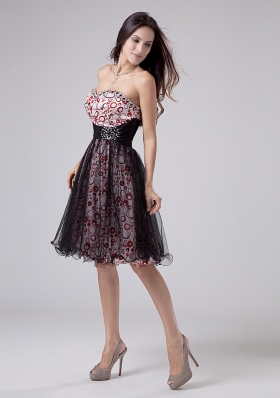 Prints and Tulle Prom Dress Beadings Short A-line