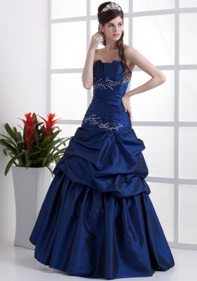 Popular Peacock Blue Prom Dress Appliques Pick-ups