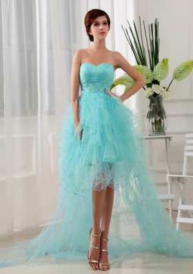 High-lo Beading Organza Prom Dress Blue Column