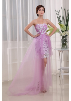 Lavender Appliques Column Sweep Prom Dress Tulle