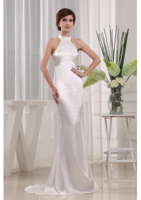 Simple Mermaid Prom Celebrity Dress White Halter