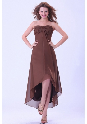 Hi-low Customize Prom Homecoming Dress Brown Chiffon