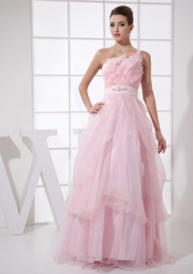 One Shoulder Ruffles Beading Long Prom Dress