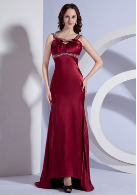 Open Back Beading Straps Burgundy Brush Prom Dress