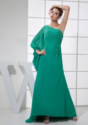 Long Sleeve One Shoulder Prom Dress Brush Beading