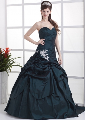 Navy Blue Brush Appliques and Pick-ups Prom Dress