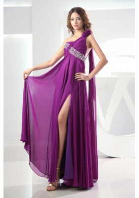 Prom Dress Fuchsia Watteau One Shoulder High Slit