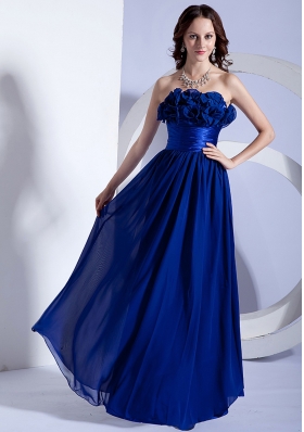 Blue Hand Flowers Empire Strapless Prom Dress