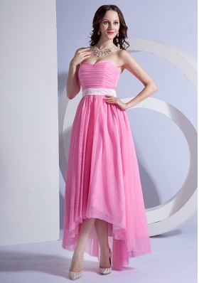 High-low Pink Chiffon Prom Dress Sweetheart