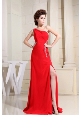 Sexy Red One Shoulder Evening Dress High Slit