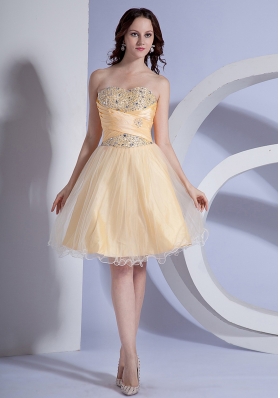 Light Yellow Prom Gown Beading Taffeta and Organza