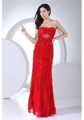 Red Beading Ankle-length Chiffon Graduation Dress