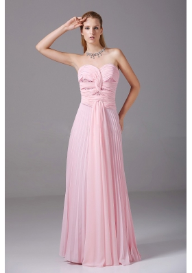 Pink Chiffon Beading Prom Dress Ruching