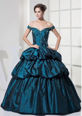 Appliques With Beading and Pick-ups Off Shoulder Ball Gown