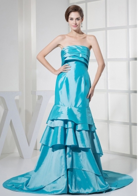 Aqua Blue Ruffled Layers Prom Dress For Formal Evening