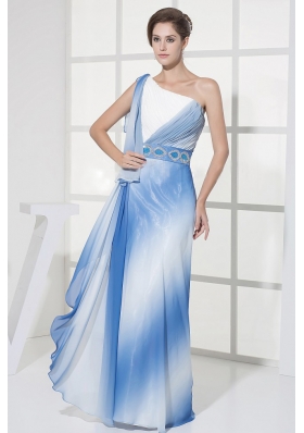 One Shoulder Ombre Color Prom Dress Chiffon Floor-length