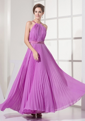 Pleated Lavender Chiffon Scoop Prom Dress Floor-length