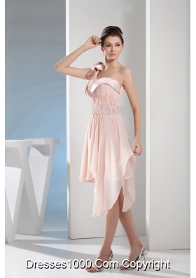 Beading A-Line One Shoulder Short Pink Prom Dress