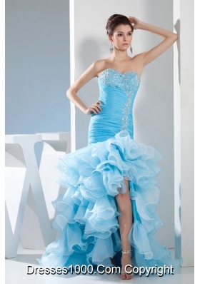 Beading Mermaid Sweetheart High low Aqua Blue Prom Dress