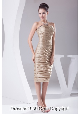 Champagne Knee-length Ruching Beading Prom Dress