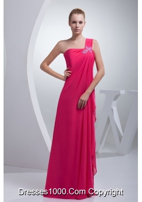 Coral Red One Shoulder Beading Long Prom Dress