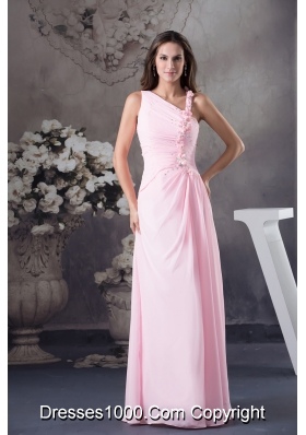 Cute Column Venetian pearl One Shoulder long Prom Dress Pink