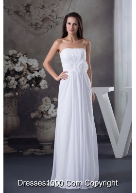 Elegant Empire Strapless Hand Made Flowers long White Prom Dress