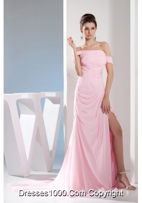 Empire Off the Shoulder Court Train Pink Prom /Celebrity Dress