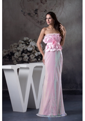 Hand Made Flowers Strapless Long Column / Sheath Prom Dress