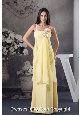 Hand Made Flowers Yellow Empire long Straps Chiffon Prom Dress