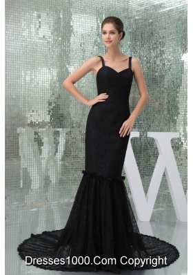 Mermaid Straps Exclusive Black Court Train Prom Dress