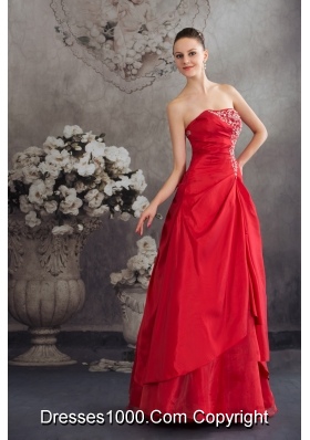 Red Appliques Strapless Long A-line Prom Dress