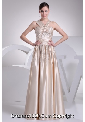 Straps Beading Satin Champagne Prom Dress