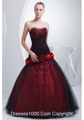 Wine Red Sweetheart Hand Made Flowers Beading Prom Dress